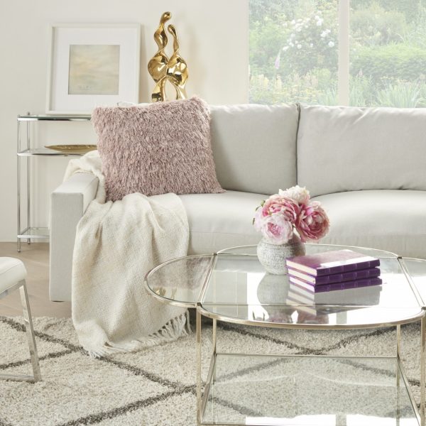Square Blush Pink Shag Throw Pillow - Image 3