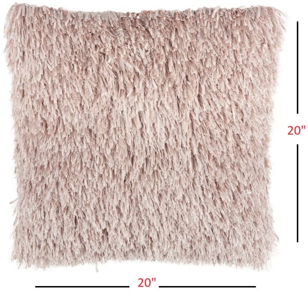 Square Blush Pink Shag Throw Pillow - Image 5