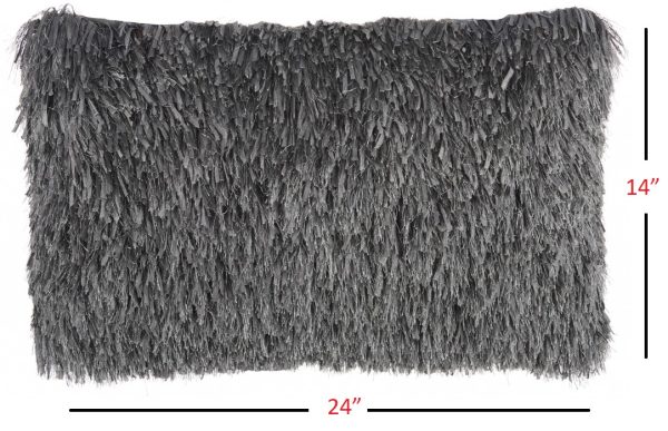 Long Charcoal Shag Throw Pillow - Image 5
