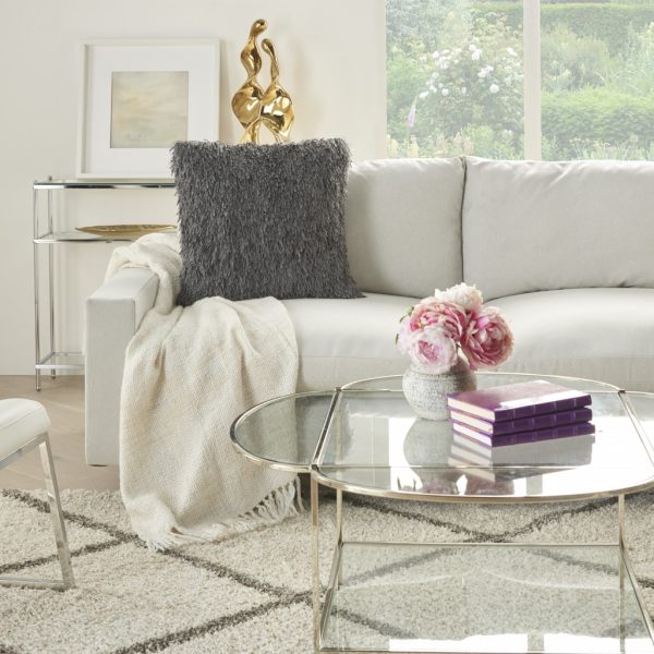 Square Charcoal Shag Throw Pillow - Image 3