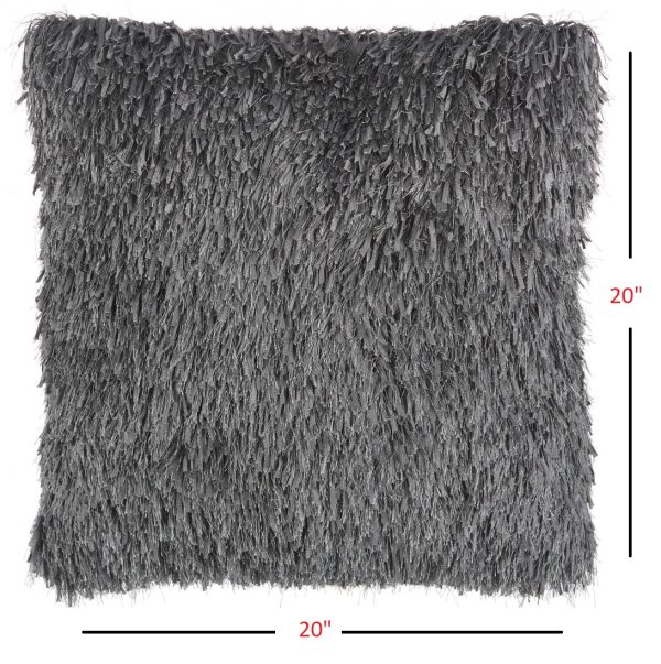 Square Charcoal Shag Throw Pillow - Image 5