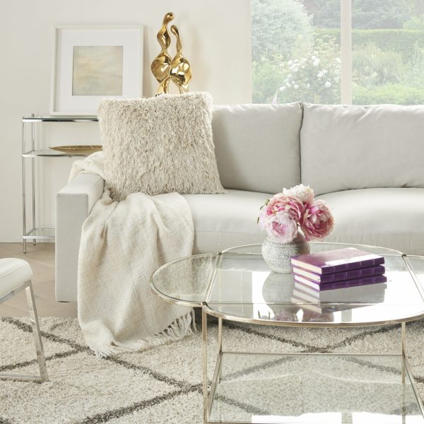 Square Ivory Shag Throw Pillow - Image 3