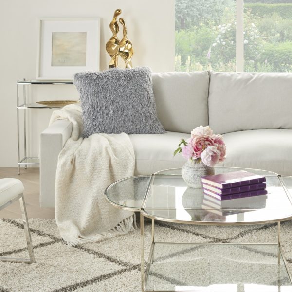 Square Grey Shag Throw Pillow - Image 3