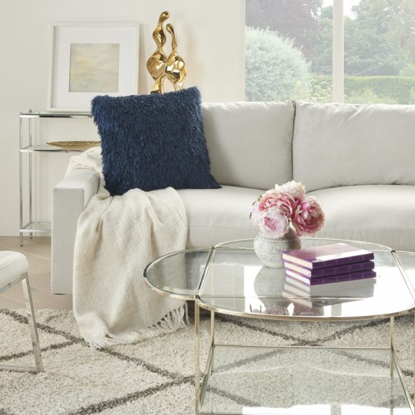 Square Navy Shag Throw Pillow - Image 3