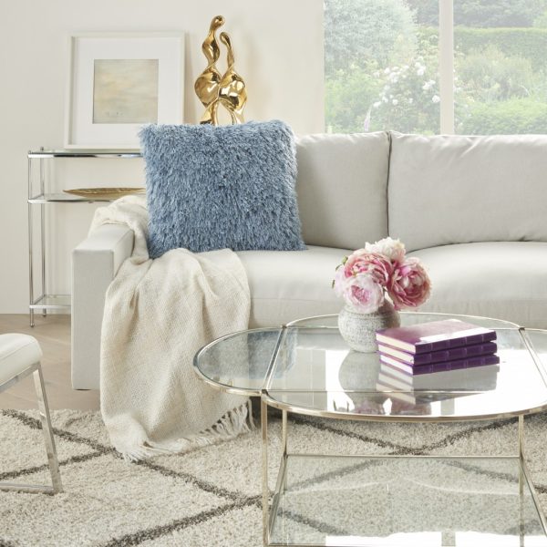 Square Ocean Blue Shag Throw Pillow - Image 3