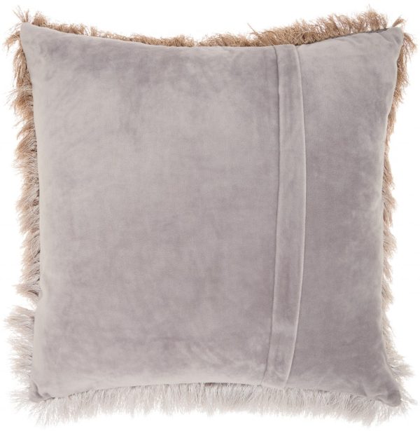 Plush Beige Silver Accent Throw Pillow - Image 2