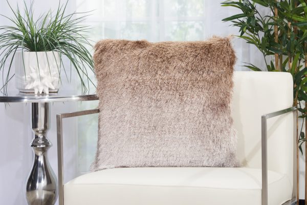 Plush Beige Silver Accent Throw Pillow - Image 3