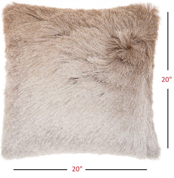 Plush Beige Silver Accent Throw Pillow - Image 4