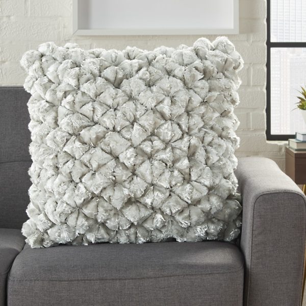 20" Gray Silky Soft Velvet Bunches Throw Pillow - Image 3