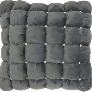 20" Dark Gray with Bling Quilted Velvet Throw Pillow