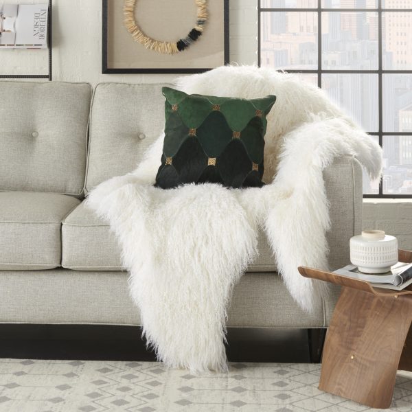 Green and Gold Diamonds Cowhide Throw Pillow - Image 3