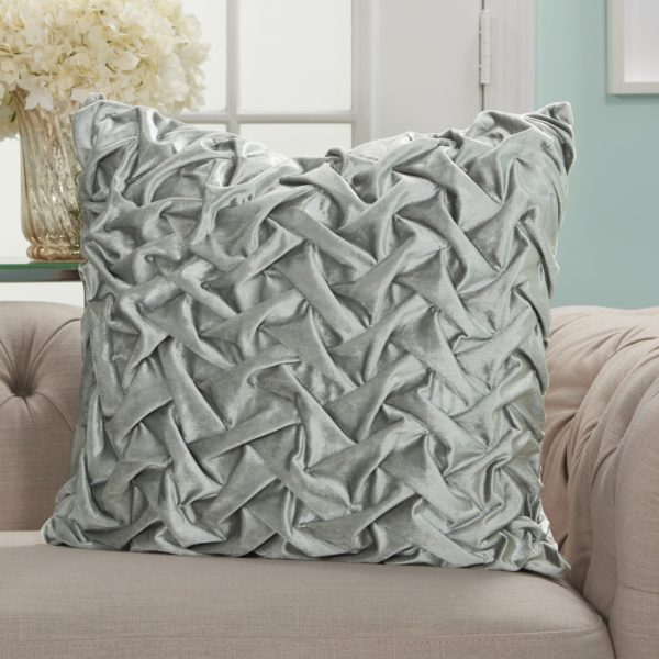 Pale Gray Pleated Velvet Throw Pillow - Image 3