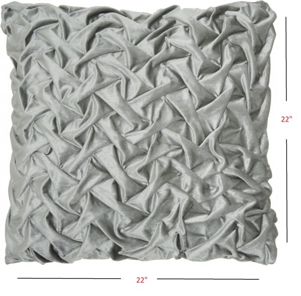 Pale Gray Pleated Velvet Throw Pillow - Image 5