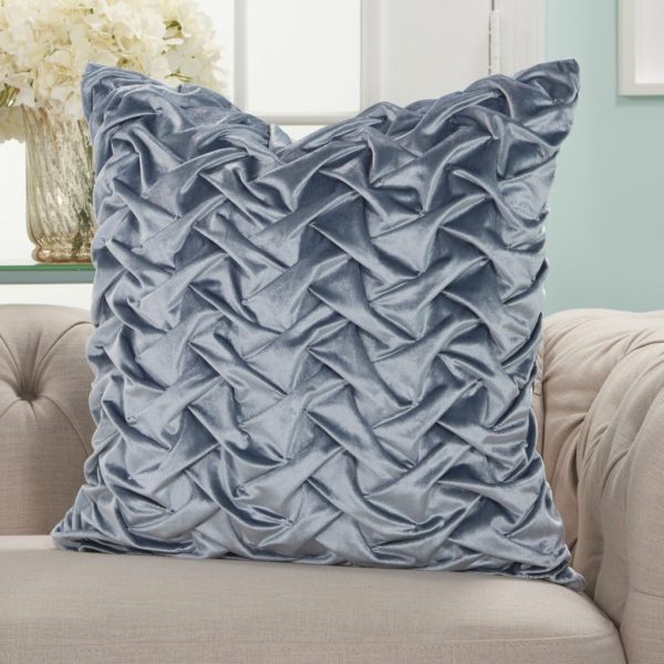 Powder Blue Pleated Velvet Throw Pillow - Image 3