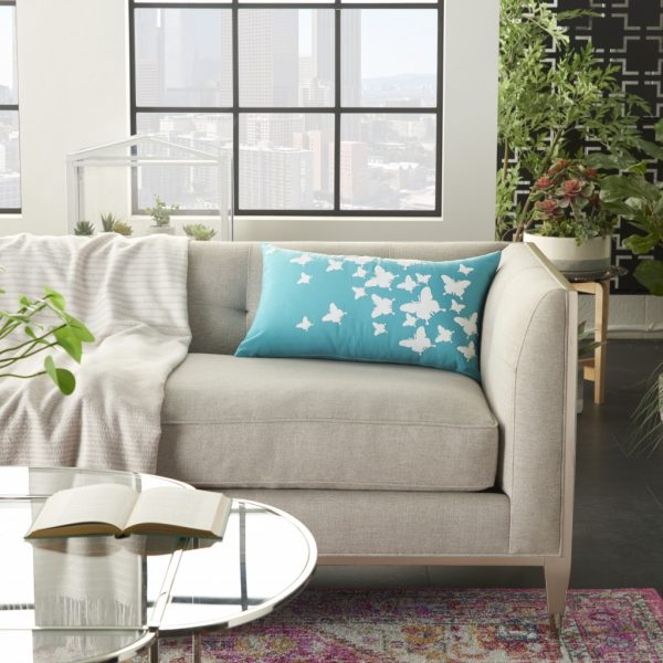 Bright Blue Butterfly Print Lumbar Pillow - Image 3