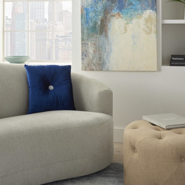 Royal Blue Center Beaded Tuft Throw Pillow - Image 3