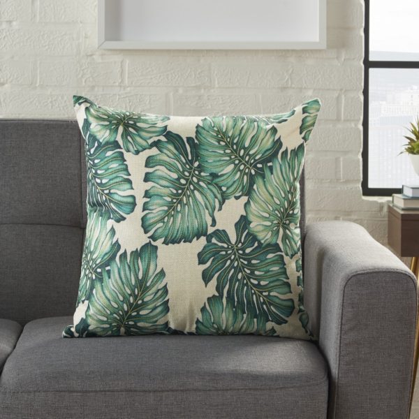Green Indoor Outdoor Palm Leaves Throw Pillow - Image 2