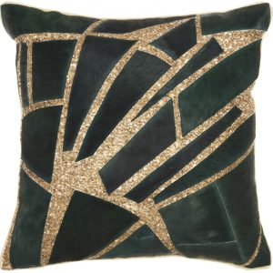 Dark Green and Gold Abstract Bling Cowhide Throw Pillow