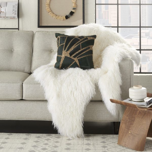 Dark Green and Gold Abstract Bling Cowhide Throw Pillow - Image 3