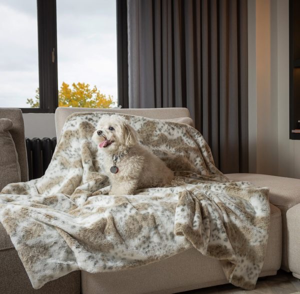 Premier Luxury Spotted White and Brown Faux Fur Throw Blanket - Image 3