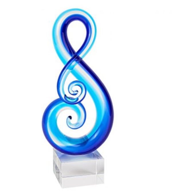 Stylish Light Blue Musical Clef Glass Sculpture - Image 2