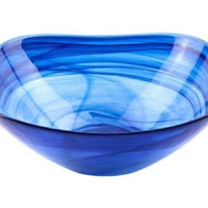 6 Contemporary Soft Square Blue Swirl Glass Bowl Set of 2