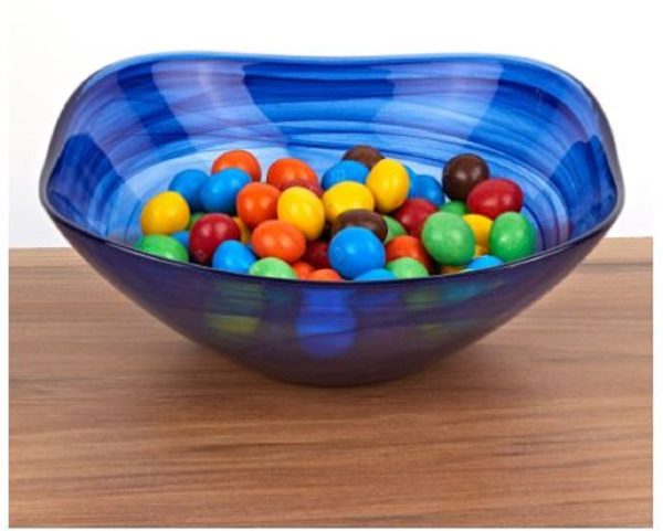 6 Contemporary Soft Square Blue Swirl Glass Bowl Set of 2 - Image 2