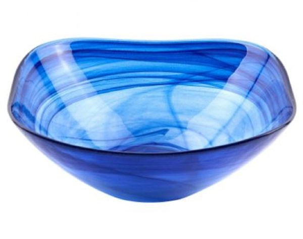 6 Contemporary Soft Square Blue Swirl Glass Bowl Set of 2 - Image 4