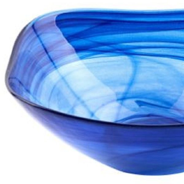 6 Contemporary Soft Square Blue Swirl Glass Bowl Set of 2 - Image 5