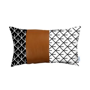 Reverse Black and White and Brown Faux Leather Lumbar Pillow Cover