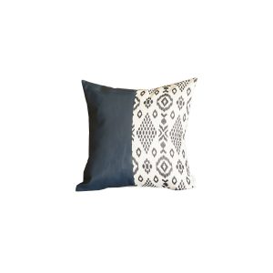 Bisected Eclectic Patterns and Spruce Blue Faux Leather Lumbar Pillow Cover