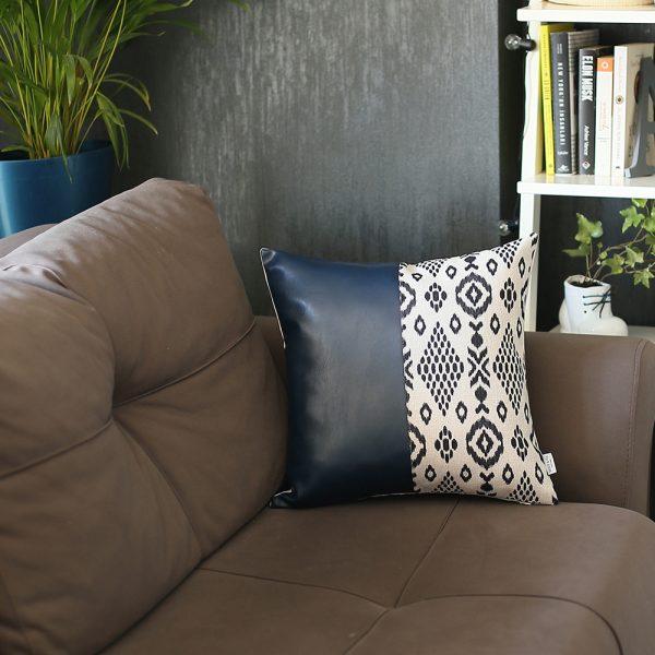 Bisected Eclectic Patterns and Spruce Blue Faux Leather Lumbar Pillow Cover - Image 4