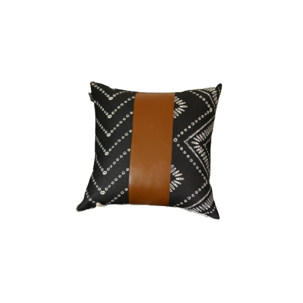 Black and White Pearl Geo with Brown Faux Leather Pillow Cover - Image 3