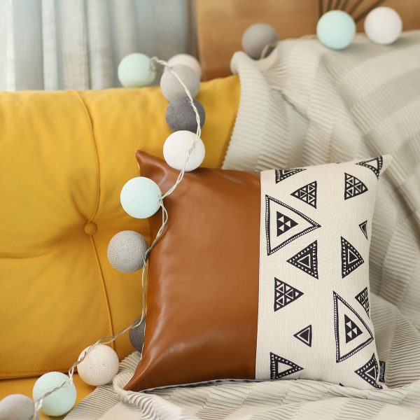 Playful Triangle and Brown Faux Leather Pillow Cover - Image 2