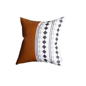 Monochromic Diamond and Brown Faux Leather Pillow Cover