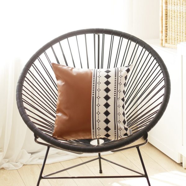 Monochromic Diamond and Brown Faux Leather Pillow Cover - Image 2