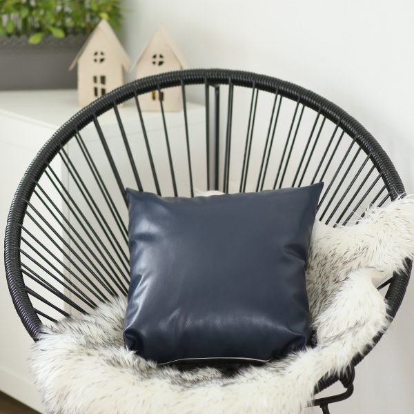 Solid Navy Blue Faux Leather Decorative Pillow Cover - Image 3