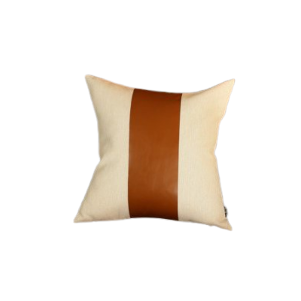 White and Brown Faux Leather Square Pillow Cover - Image 2