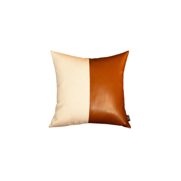 Bisected Brown and White Faux Leather Pillow Cover - Image 2