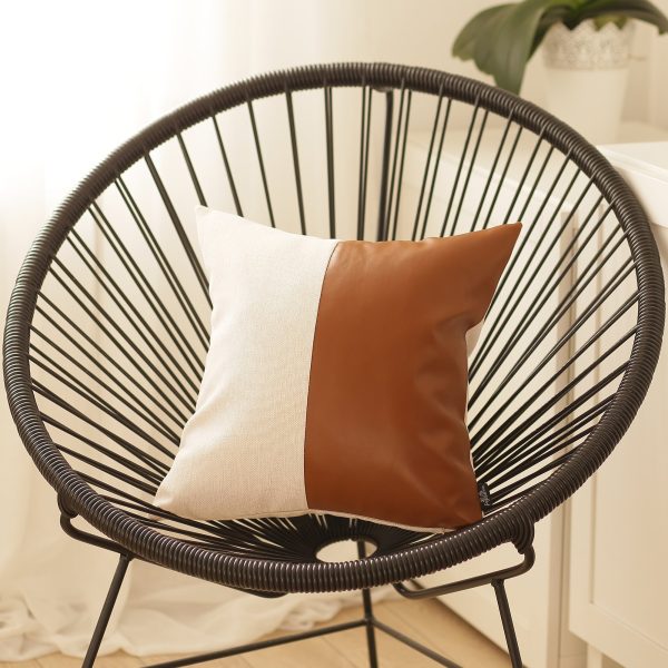Bisected Brown and White Faux Leather Pillow Cover - Image 3