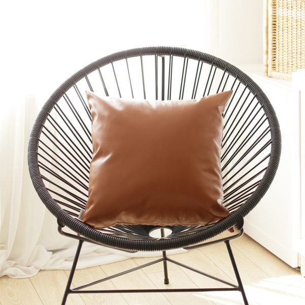20" x 20" Solid Brown Faux Leather Decorative Pillow Cover - Image 3