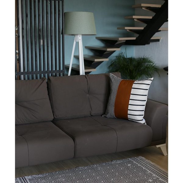 22" x 22" Black and White Stripes and  Faux Leather Pillow Cover - Image 3