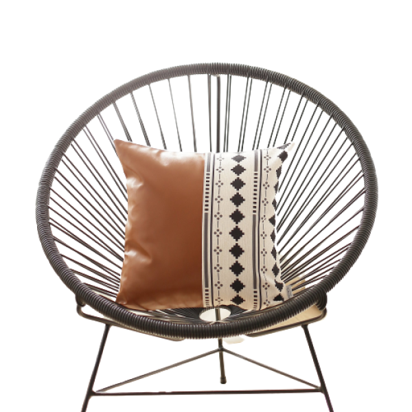 Set of 2 Half Diamond Patterns and Rustic Brown Faux Leather Lumbar Pillow Covers - Image 3