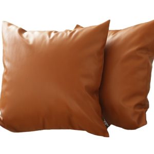 Set of 2 Warm-toned Solid Brown Faux Leather Pillow Covers