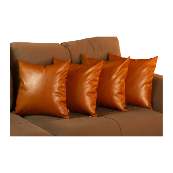 Set of 4 Brown Faux Leather 17" Pillow Covers - Image 3