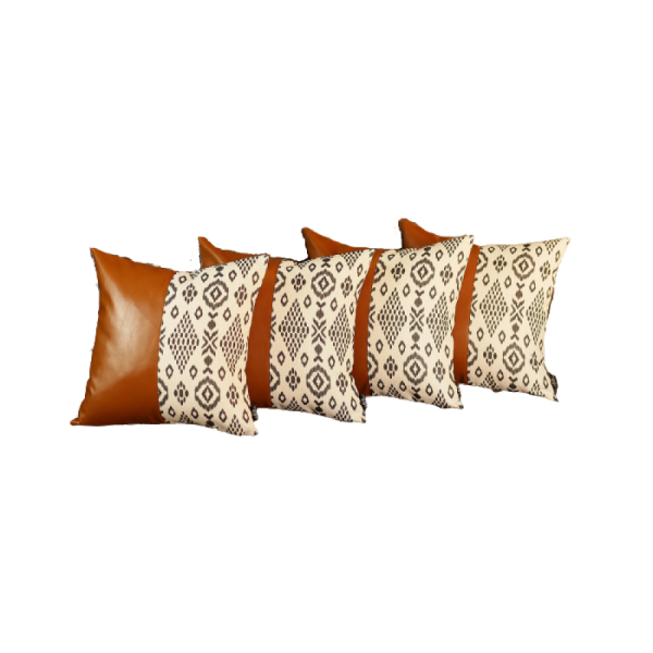 Set of 4 Black and White Tribal Faux Leather Pillow Covers - Image 2