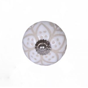 Set of 12 Vintage Beige and White Floral Ceramic Knobs