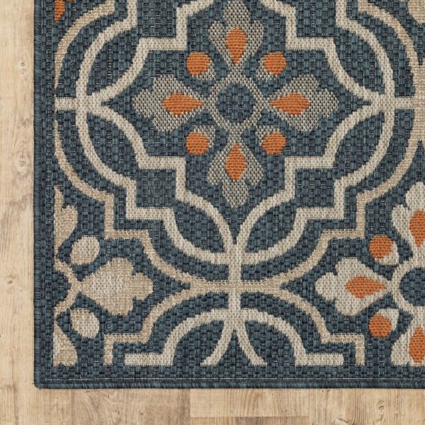 10'x13' Blue Orange Machine Woven Floral Lattice Indoor or Outdoor Area Rug - Image 2