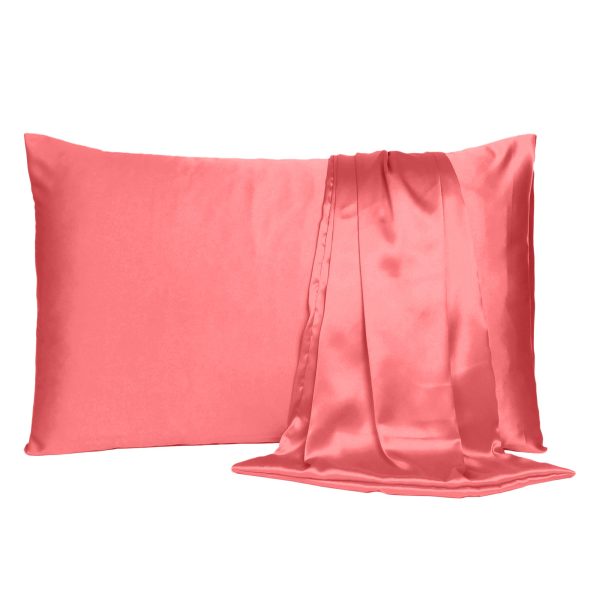 Coral Dreamy Set of 2 Silky Satin King Pillowcases - Image 2
