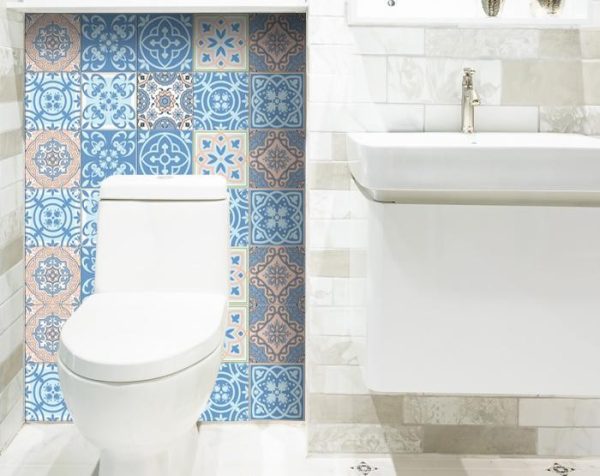 6" x 6" Ocean Blue Mosaic Peel and Stick Removable Tiles - Image 2